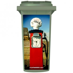 Vintage Red Shell Petrol Pump Wheelie Bin Sticker Panel